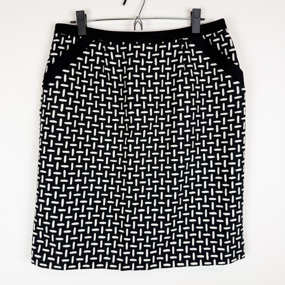 Vintage‎ Talbots 100% Wool Black White Geometric Grid Pencil Skirt Size 14